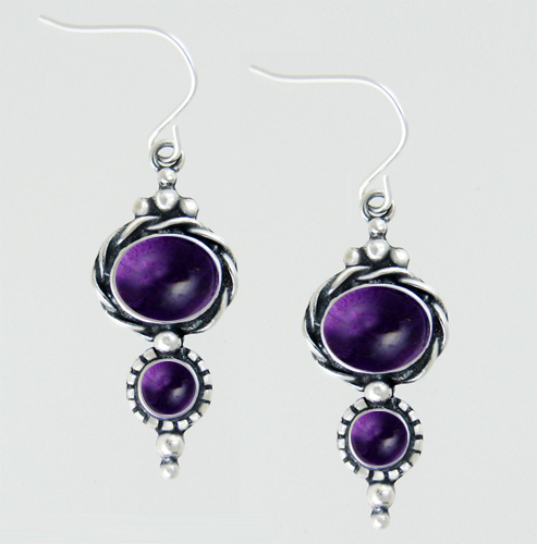 Sterling Silver Two Amethyst Gemstone Drop Dangle Earrings